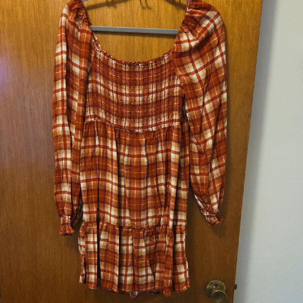 love, Fire Plaid Dress in Red and White